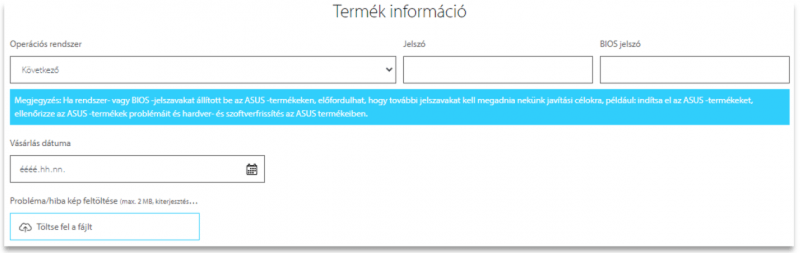 eu-rma.asus.com termék információk űrlap