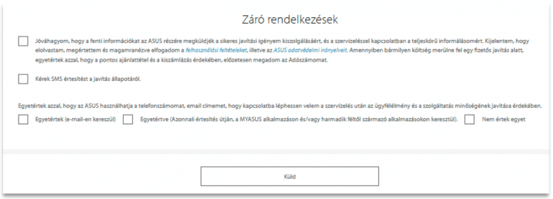 eu-rma.asus.com űrlap zárórendelkezések elfogadása és hibajelentés beküldése