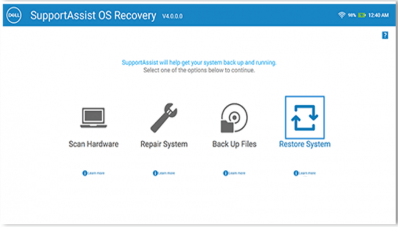 Dell OS Recovery hardverproblémák diagnosztizálása